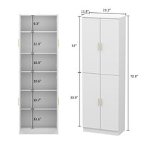 23.2" Modern Minimalist White 6-Shelf Tall Storage Cabinet with Adjustable Compartments