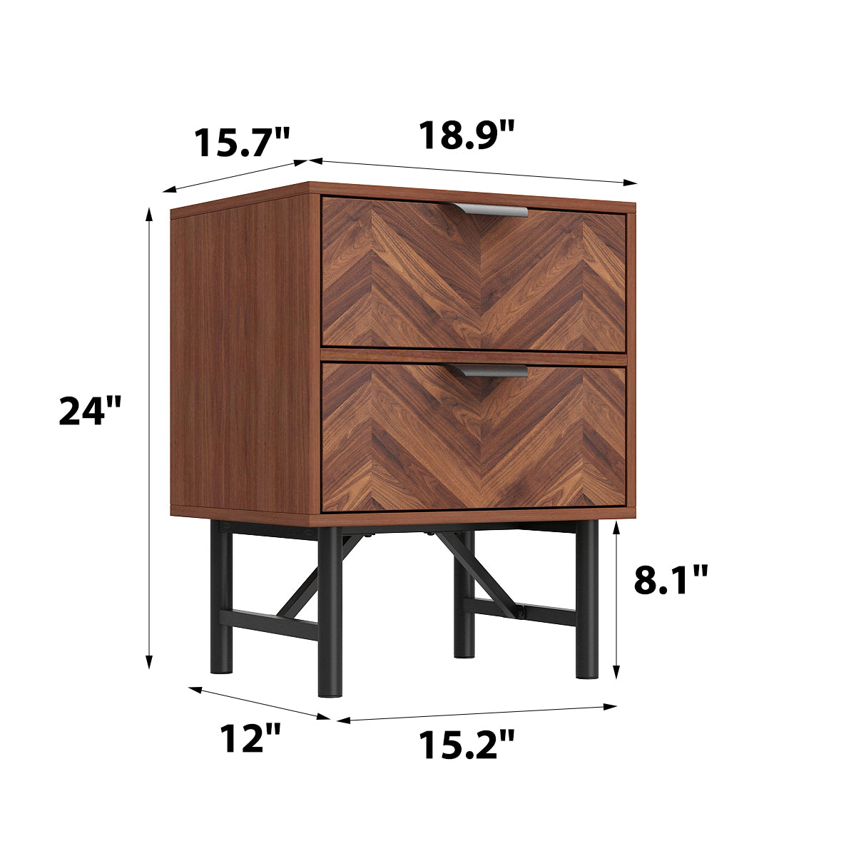 18.9" Rustic Brown Wood Grain 2-Drawer Bedside Table Nightstand