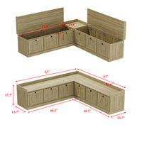 63" Modern Oak Corner Shoe Storage Bench with Flip-top Lid