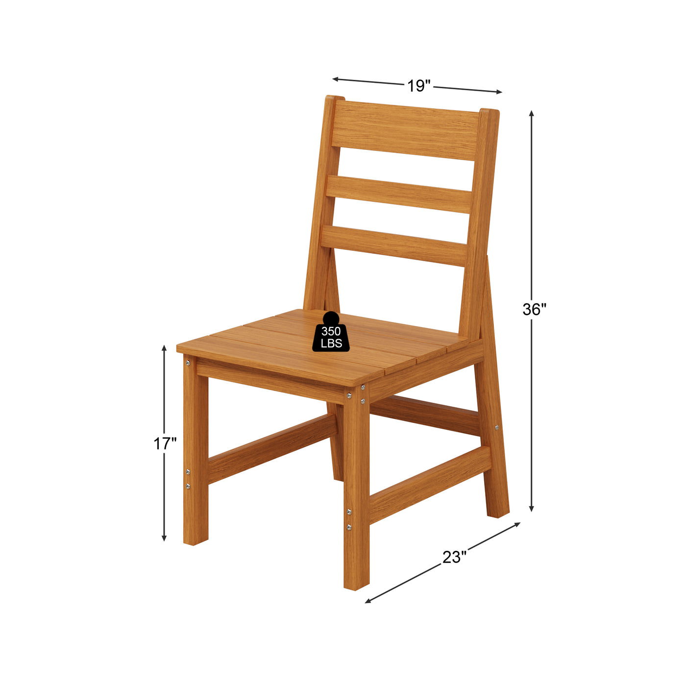 19" Modern Natural Wood Outdoor Dining Chair 2-Piece Set with 700 lb. Weight Capacity