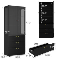 31.5" Modern Black Display Bookcase with LED Light and Glass Doors