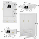 White wardrobe with gold handles in a modern bedroom setting
