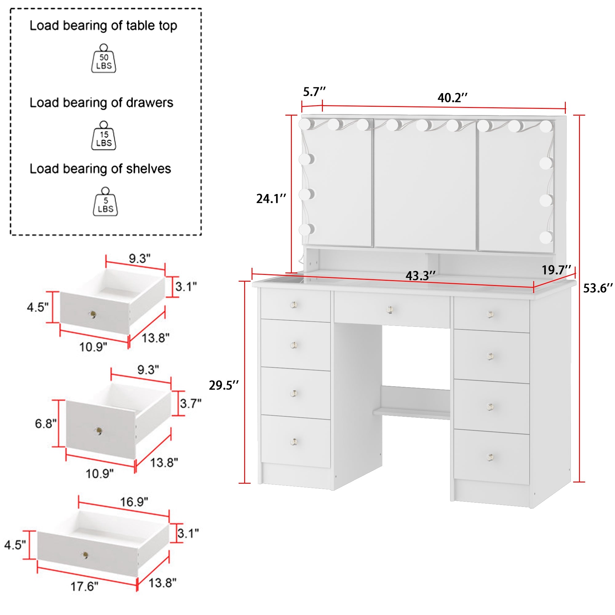 Home Makeup Dressing Table  With A Transparent Tempered Glass Countertop