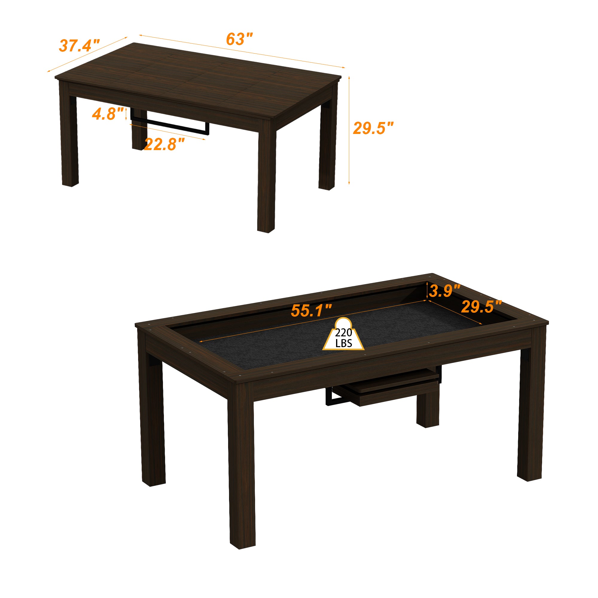 Brown Convertible Gaming and Dining Table