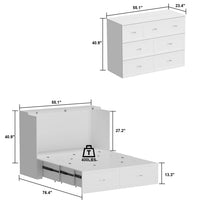 55.1" Modern Minimalist White Fold Out Bed With Power Outlets