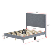 63.8" Simplistic Gray Platform Bed with Solid Wood Legs