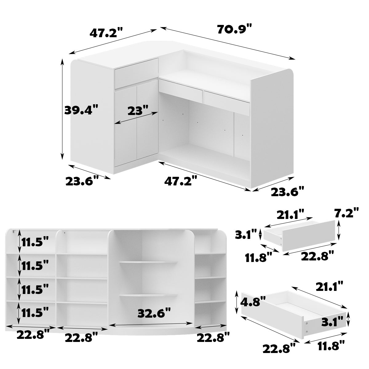 Large L-Shaped Reception Desk with 3 Drawers