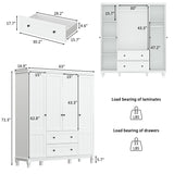 63 inches Modern Minimalist White Wardrobe Armoire with Storage Shelves and Drawers for Bedroom