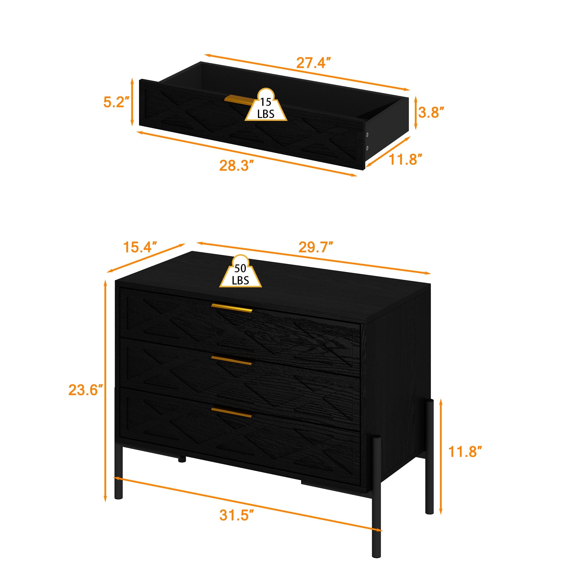 3-Drawer Nightstand With Metal Legs