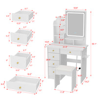 31.5" Modern White Glam Makeup Vanity Set with Socket, LED Light and Stool