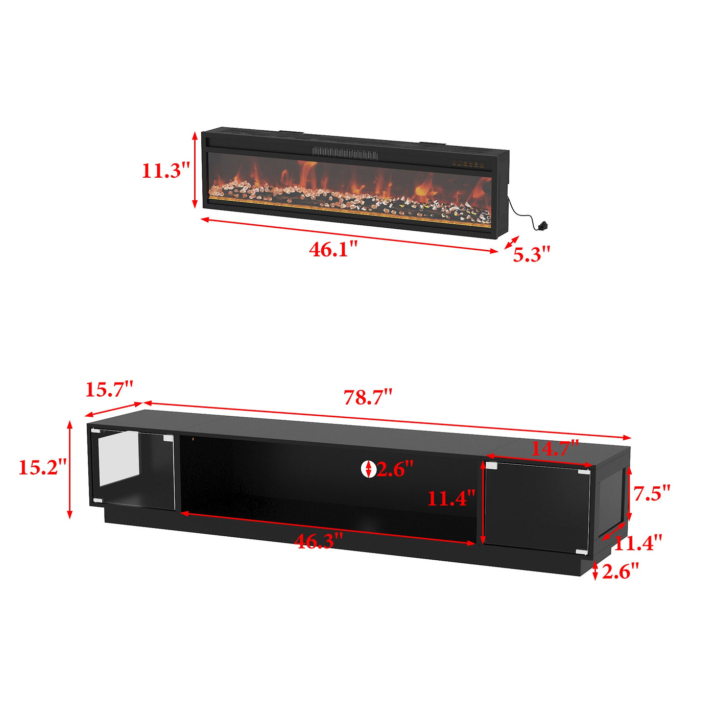78.7" Modern Black TV Stand Media Console with Glass Doors