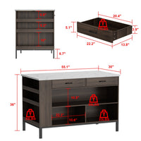 55.1" Modern Kitchen Island with 2 Drawers and Open Storage Shelves