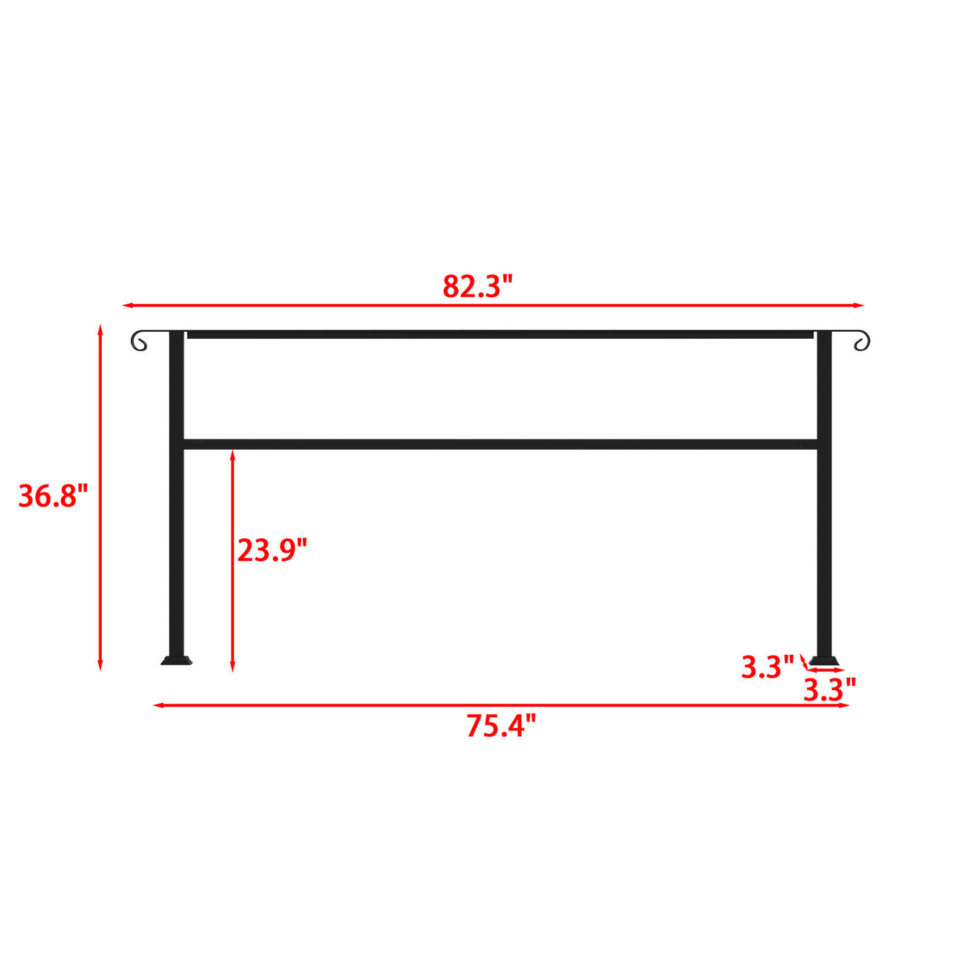 82.3" Modern Matte Black Stair Banister with Adjustable Angle