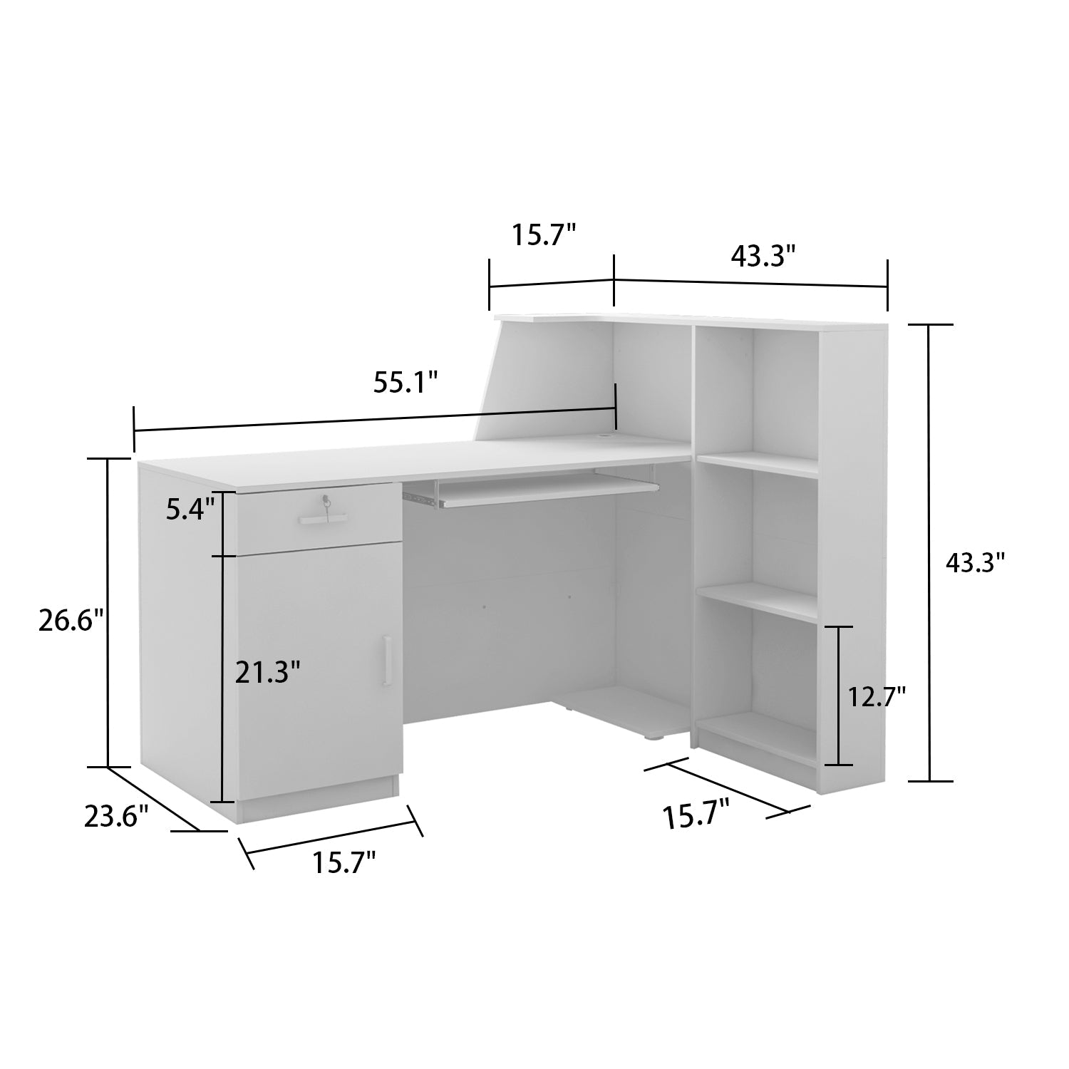 Reception Desk Front Counter Desk with Lockable Drawer & Bookshelf