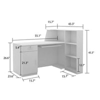 Reception Desk Front Counter Desk with Lockable Drawer & Bookshelf