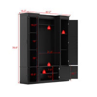 63.2" Black Farmhouse 4‑In‑1 Hall Tree Entryway Organizer with Coat Rack, Shoe Storage Bench & Rattan Side Cabinets
