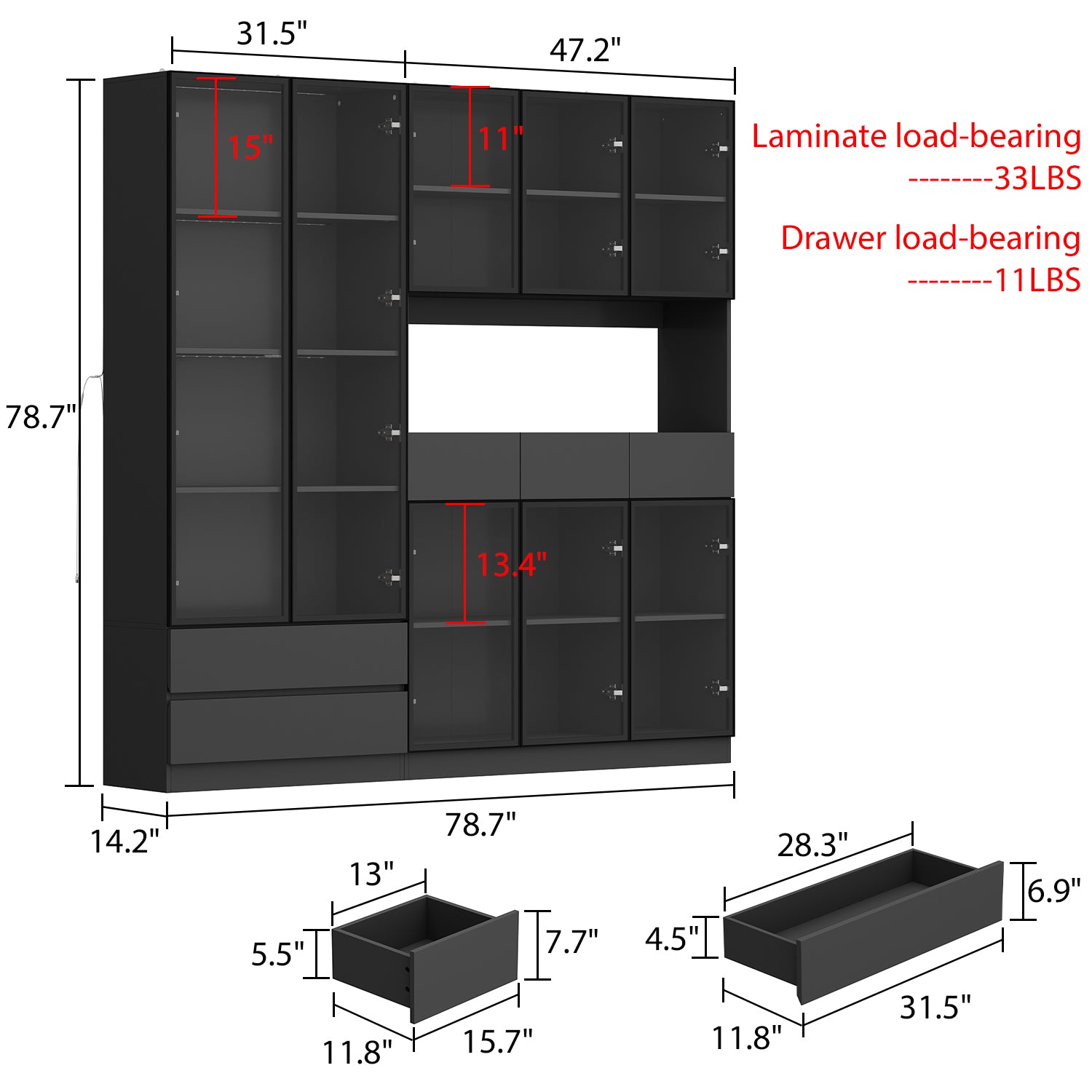 78.7'' H x 78.7'' W Bookcase with Glass Doors & 3-Color Changing Lights