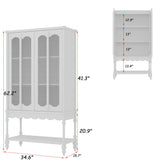 62.2 inches Traditional White China Cabinet Display Case With Glass Doors and Roman Column