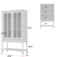 62.2" Traditional White China Cabinet Display Case With Glass Doors and Roman Column
