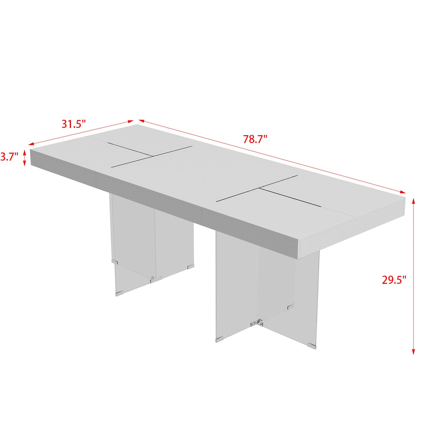 78.7" Modern Minimalist White Writing Desk With Glass Base