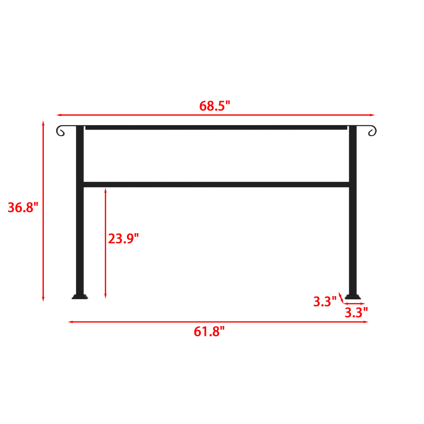 68.5" Modern Matte Black Stair Banister with Adjustable Angle