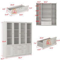 78.7" Modern Display Cabinet with Adjustable Shelves, Frosted Glass Doors and Drawers