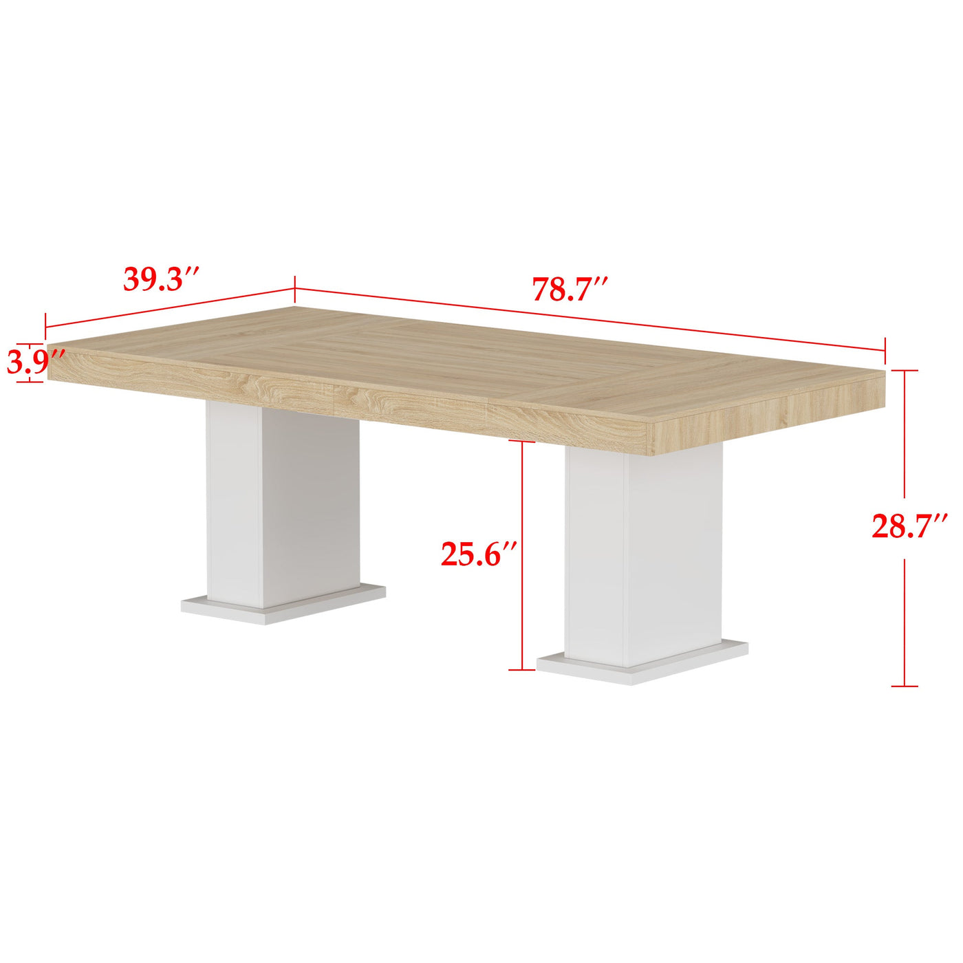 78.7" Modern Natural Rectangular Dinning Table With Two Marble Legs
