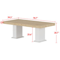 78.7" Modern Natural Rectangular Dinning Table With Two Marble Legs