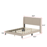 62.6" Modern Beige Platform Bed with Upholstered Headboard