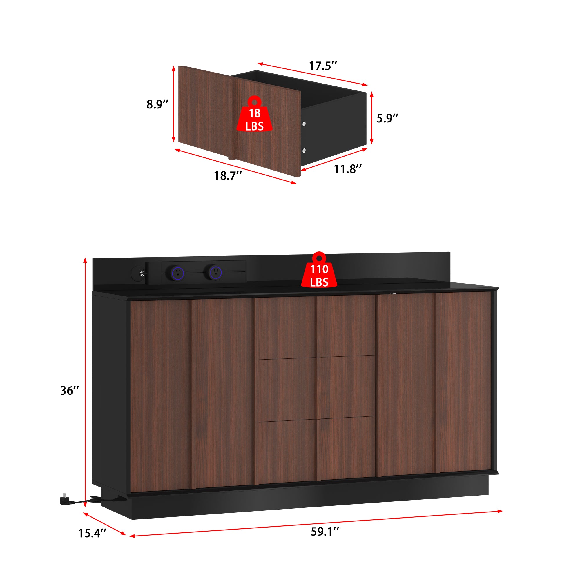 36" H Sideboard With Track Socket And 3 Drawers