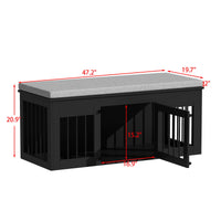 47.2" Modern Black Bed Bench Dog Crate with Cushion