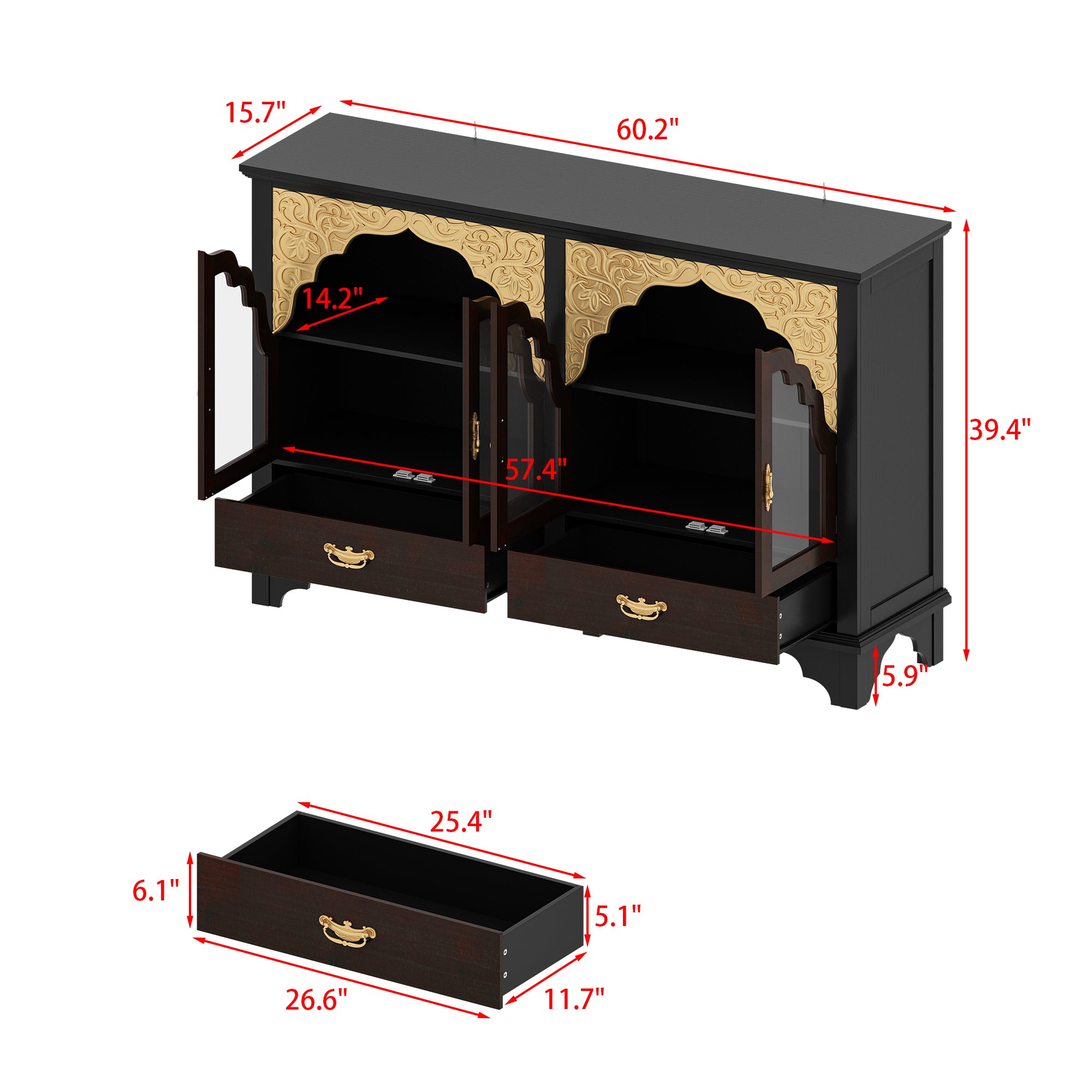 Elegant Soild Wood Modern Sideboard With 2 Doors And 2 Drawers, 39.4” Storage Cabinet With Adjustable Shelves, Versatile Console Table For Living Room Or Dining Room