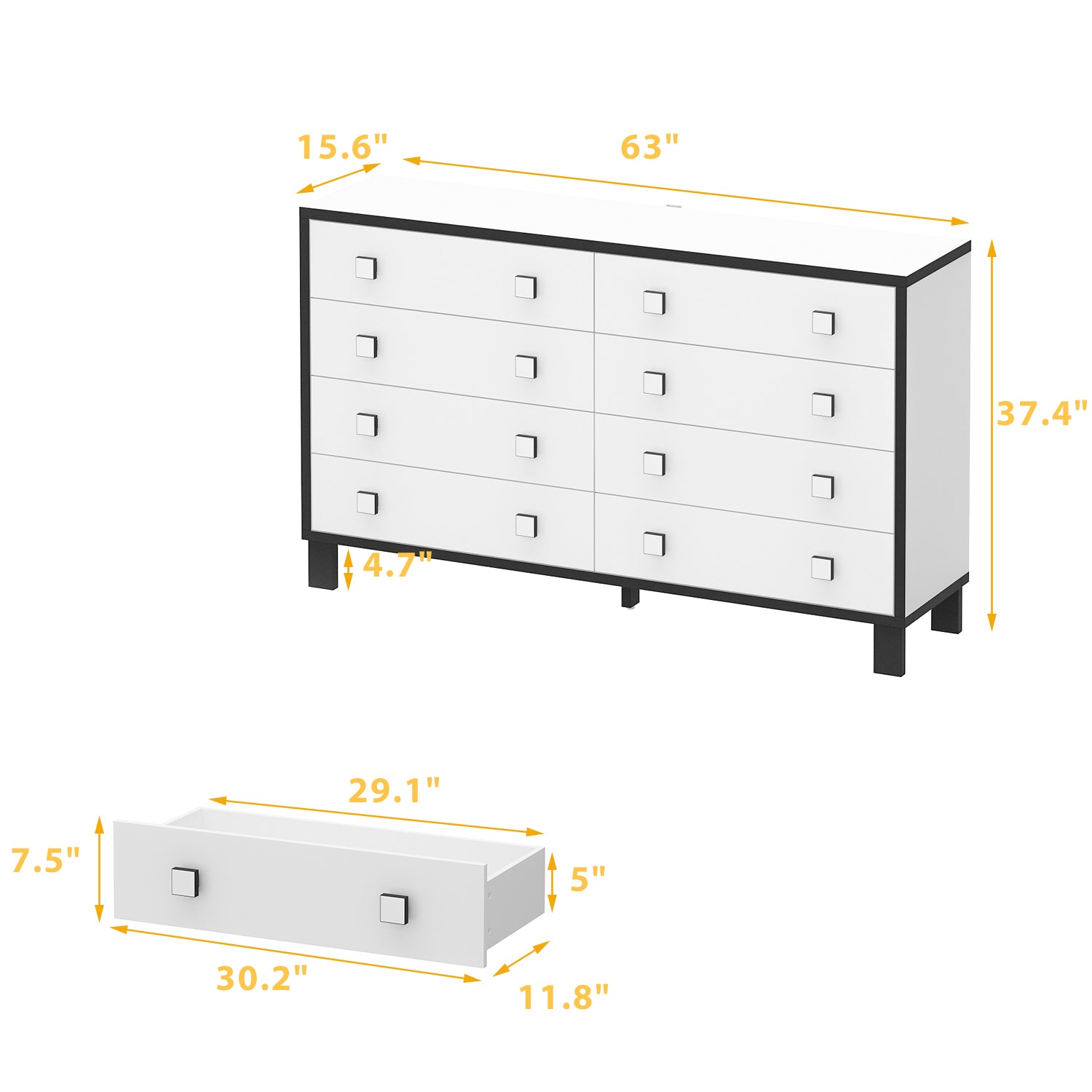 Modern 8-Drawer Storage Cabinet With Square Handles
