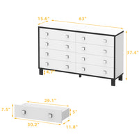 47.2" Modern White 8-Drawer Storage Cabinet with Square Handles