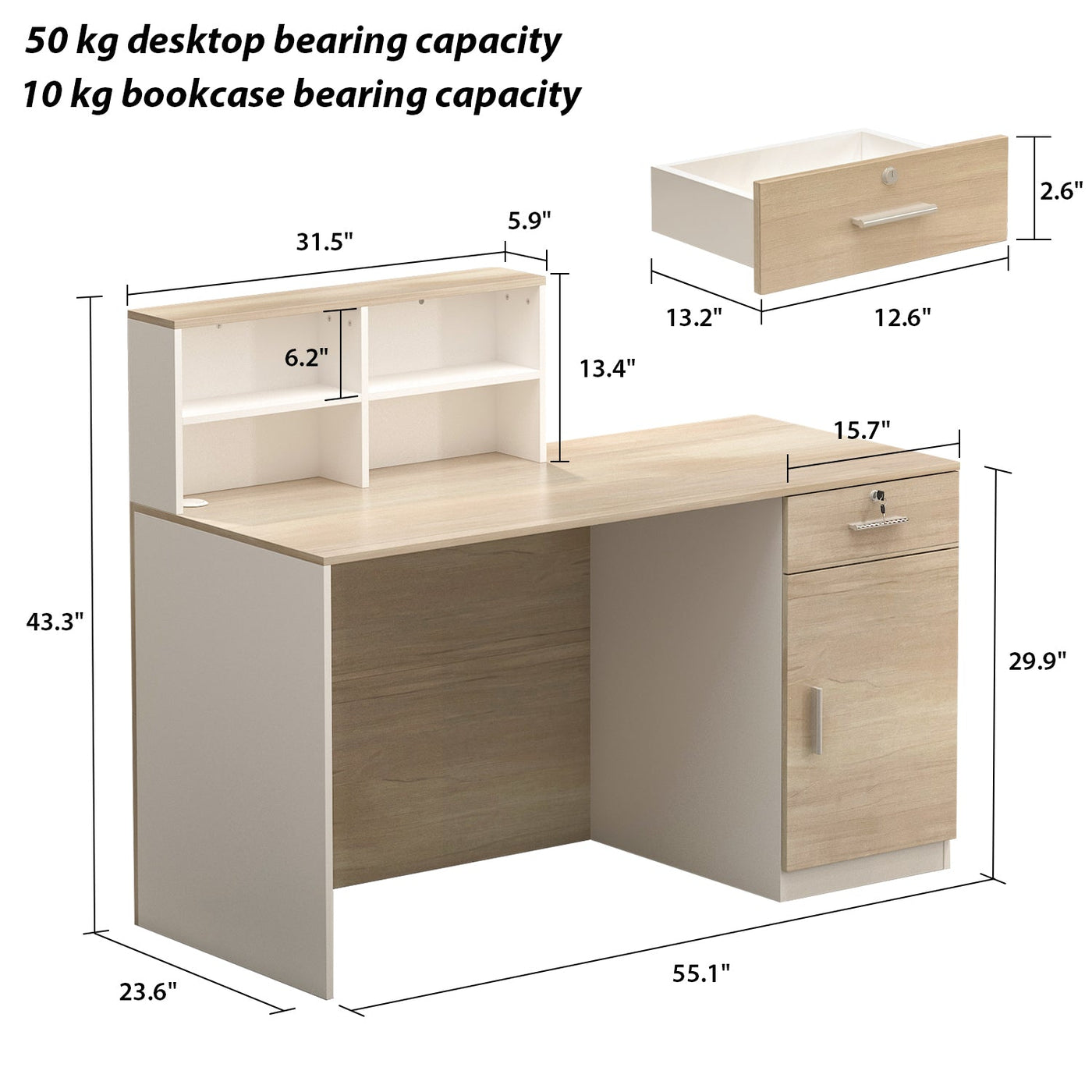 Reception Desk with Counter & Filing Cabinets for Checkout & Retail
