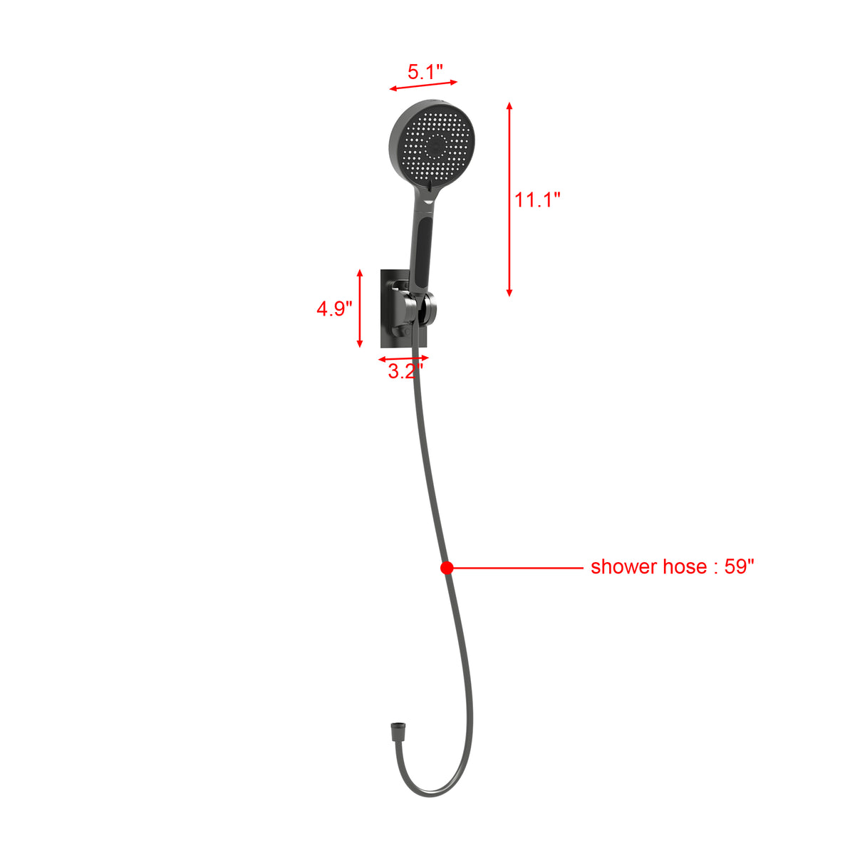 59" Modern Black Handheld Shower Head with Fahrenheit Temperature Display, Flexible Hose and Wall Bracket