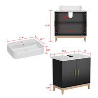 31.6" Modern Black Single Bathroom Vanity With Manufactured Wood Top And Interior Shelves