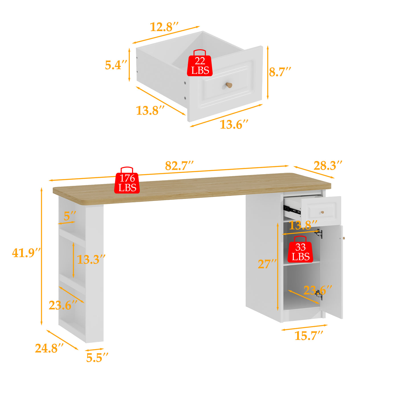 82.7" Modern White Kitchen Island with Storage Cabinet and Drawers