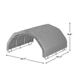 Measurement chart of a gray carport with dimensions labeled
