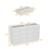 55.1" Modern White Double Dresser with Adjustable Lights