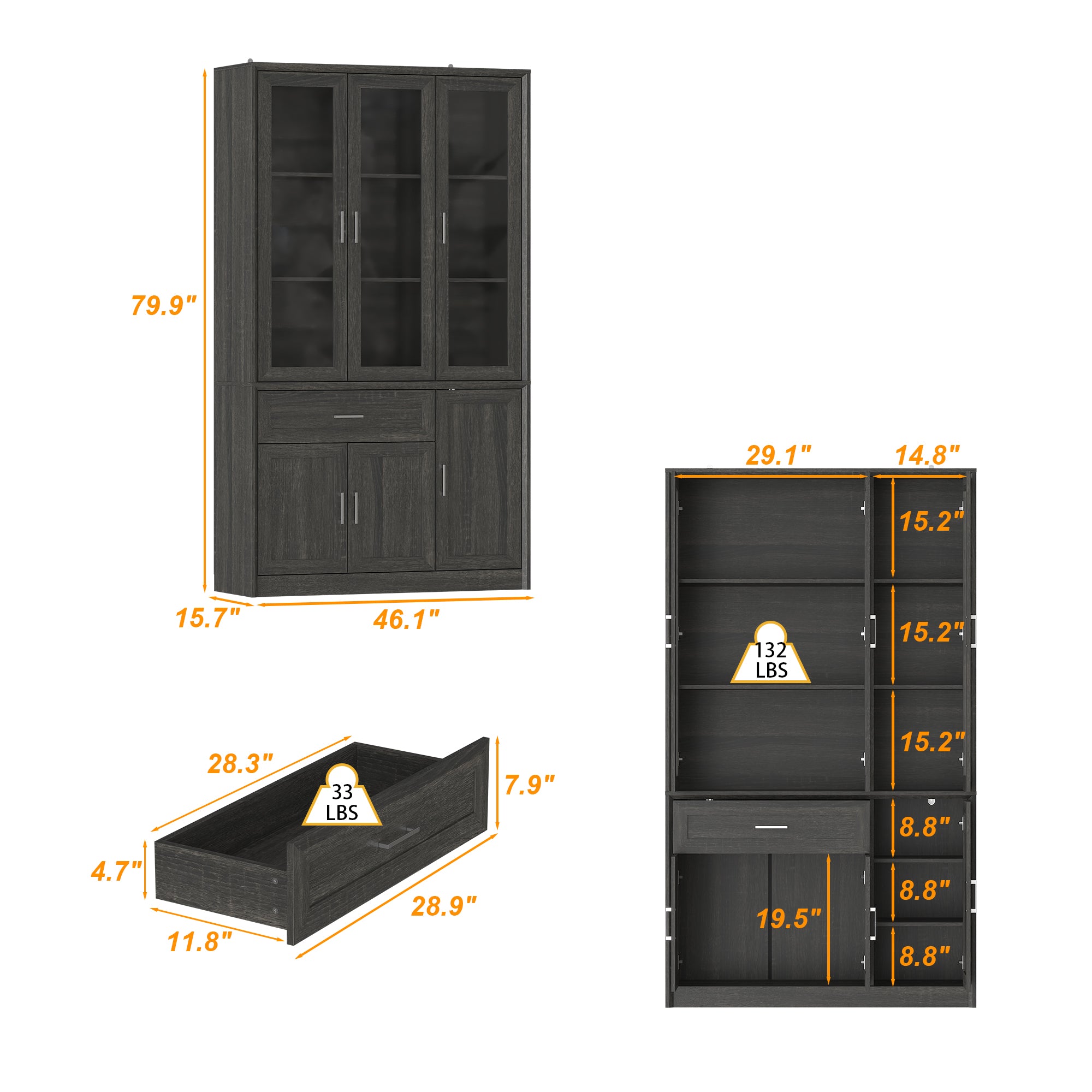 80'' H X 46'' W 6-Tier Bookcase With Glass Doors & Drawer