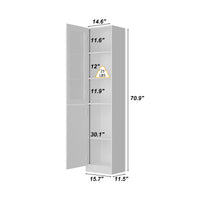 15.7" Modern White 5-Tier Slim Bookcase with Tempered Glass Door