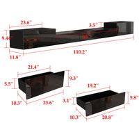 110" Modern Minimalist Black TV Stand Floating High Gloss TV Stand With LED Light
