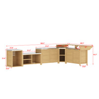 180.3" Modern Natural Solid Cedar Modular Outdoor Kitchen Island with Sink, Stainless Steel Top and Customizable Layout