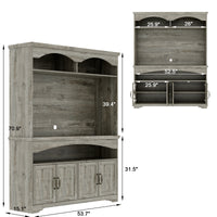 53.7" Retro Brown Dining Hutch with Adjustable Shelves
