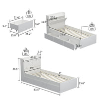 40.9" Modern Minimalist White Twin Platform Storage Bed with Storage Headboard and 2 Drawers