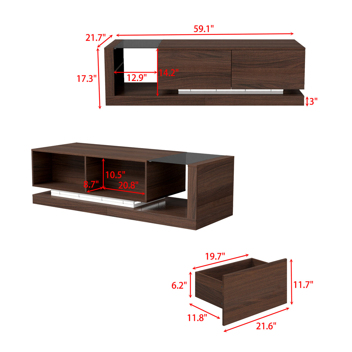 Modern Brown Coffee Table with Ambient Lighting