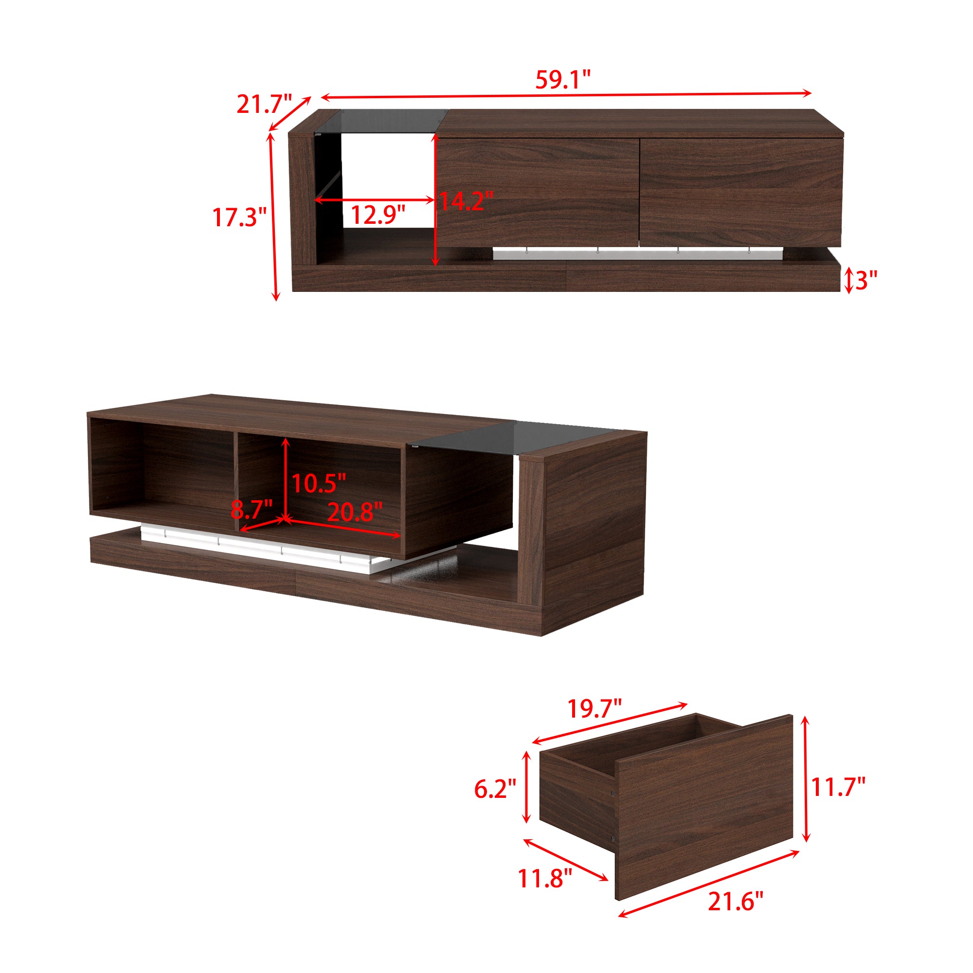 Modern Brown Coffee Table with Ambient Lighting