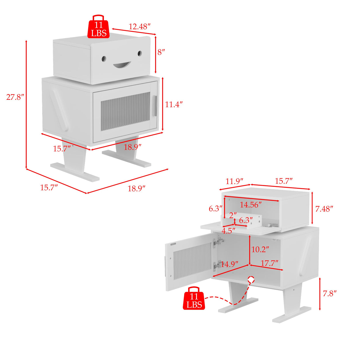 18.9" Modern Creative White Nightstand With Robot Shape And 360°Rotation