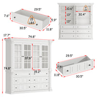 63" Modern White Tall Bookcase with 6 Drawers & 4 Tempered Glass Doors